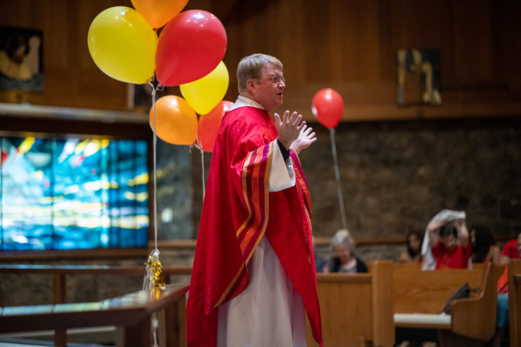 Fr. Dick Game giving the Pentecost sermon